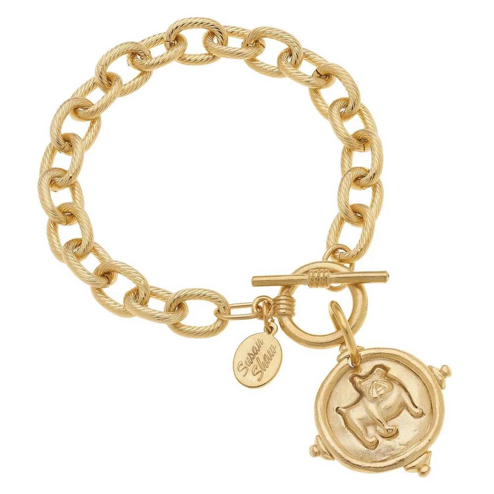 NEW SUSAN SHAW women's bulldog italian intaglio bracelet in gold